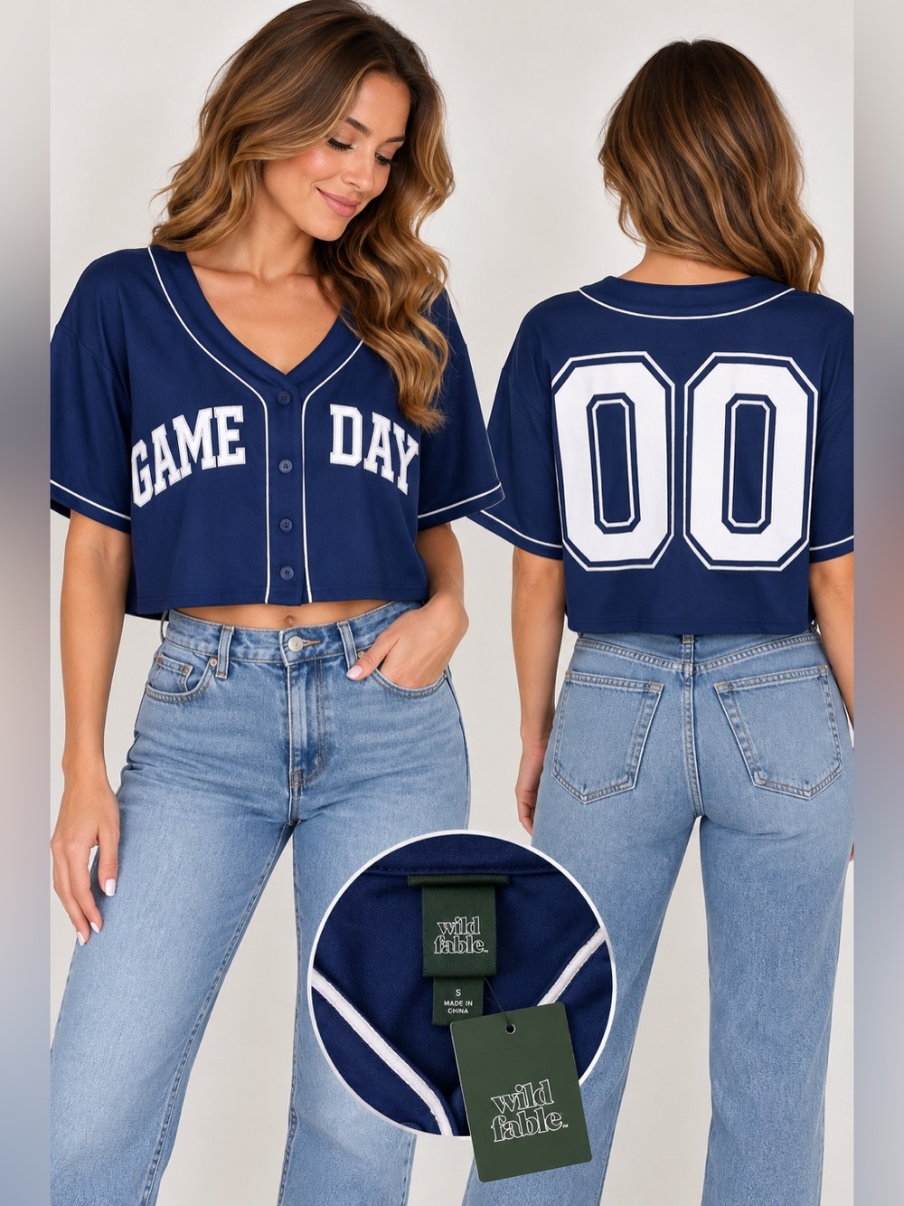 Wild Fable Game Day Navy Cropped Baseball Jersey NWT Size S